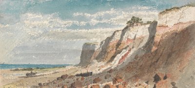 Küste und Klippen mit Pferd und Wagen und gestrandeten Boot am Ufer von James Ward